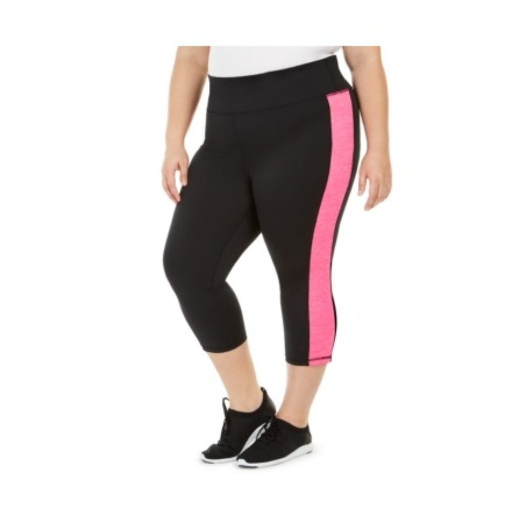 NWT ID Ideology Womens Cropped Colorblock Leggings Black Size 4X $50 JJ481